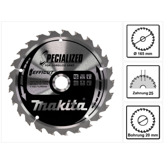 Lame de scie Makita 165x1,4x20, 25Z EFFICUT-Lire la description