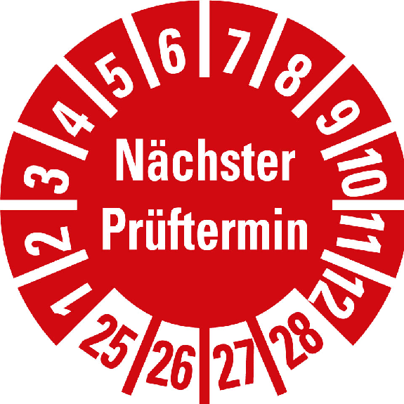 Prüfplakette Nächster Prüftermin 25-28,rot,Folie,selbstklebend,Ø 10mm,500/Rolle Prüfplakette Nächster Prüftermin 25-28,rot,Folie,selbstklebend,Ø 10mm,500/Rolle-Beschreibung lesen