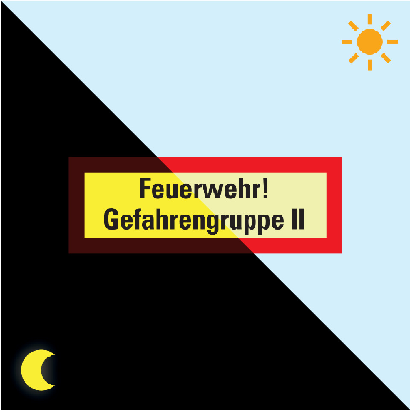 PERMALIGHT power langnachleuchtend Feuerwehrschild Feuerwehr! Gefahrengruppe II, Folie, 210x74mm PERMALIGHT power langnachleuchtend Feuerwehrschild Feuerwehr! Gefahrengruppe II, Folie, 210x74mm-Beschreibung lesen