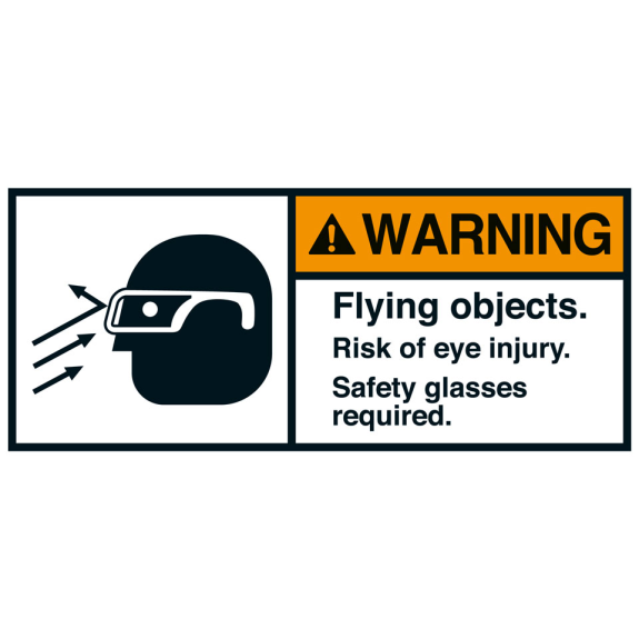 ANSI-Aufkleber WARNING Flying objects.Risk...,UL anerk.,Folie,70x160mm,2/Bogen-Beschreibung lesen