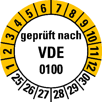Prüfplakette geprüft nach VDE 0100,25-30,Folie,selbstklebend,Ø 20mm,10/Bogen-Beschreibung lesen