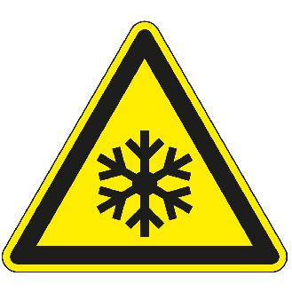 Warnschild Warnung vor niedr.Temperatur/Frost, Folie, selbstklebend, SL 100mm, ASR A1.3, DIN EN ISO 7010 W010-Beschreibung lesen