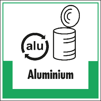 Abfallkennzeichen Aluminium, mit Symbol und Text, Kunststoff, 200x200mm-Beschreibung lesen