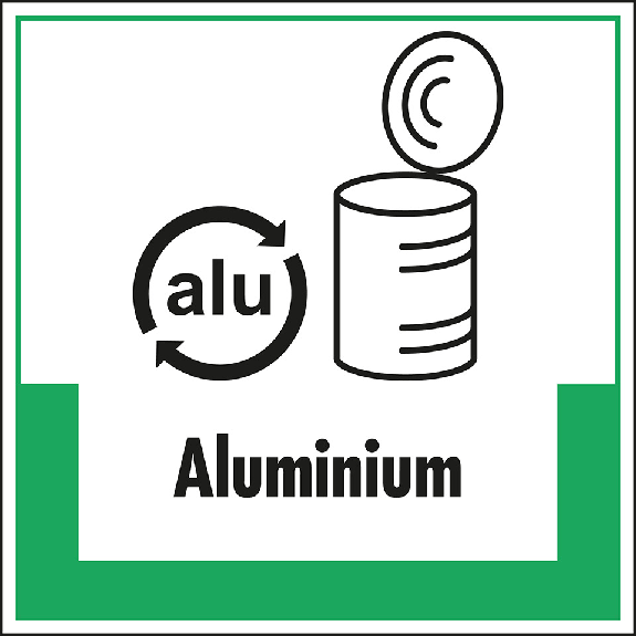 Abfallkennzeichen Aluminium, mit Symbol und Text, Kunststoff, 200x200mm Abfallkennzeichen Aluminium, mit Symbol und Text, Kunststoff, 200x200mm-Beschreibung lesen