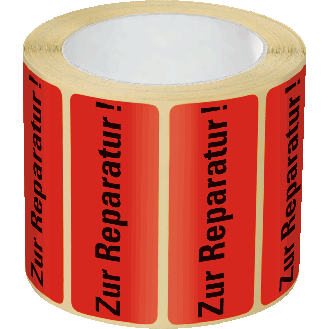 Organisationsetikett Zur Reparatur!, rot, Haftpapier, ablösbar, 50x20mm, 500/Rolle-Beschreibung lesen