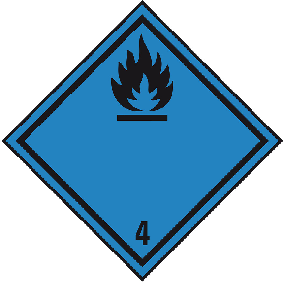 Verpackungskennzeichen Kl.4.3 Entz.Feststoffe.., Folie, seewasserbeständig, 100x100mm, 500/Rolle, IMDG-Code, GGVSEB, ADR-Beschreibung lesen