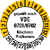 Prüfpl.gepr.n.VDE 0701/0702,NP,25-30,weiß/gelb,Folie,selbstkl.,Ø 20mm,10/Bogen Prüfpl.gepr.n.VDE 0701/0702,NP,25-30,weiß/gelb,Folie,selbstkl.,Ø 20mm,10/Bogen