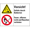 Kombischild mit Symbolen Vorsicht! Gefahr durch Batterien..., Folie, 200x150mm