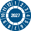 Prüfplakette 2027 mit Freifeldern,blau,Folie,selbstklebend,Ø 30mm,10/Bogen Prüfplakette 2027 mit Freifeldern,blau,Folie,selbstklebend,Ø 30mm,10/Bogen