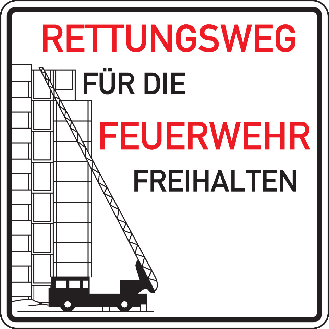 Hinweisschild Rettungsweg für Feuerwehr..., Aluminium RA0, reflektierend, 500x500mm, DIN 67520, nach StVO-Beschreibung lesen