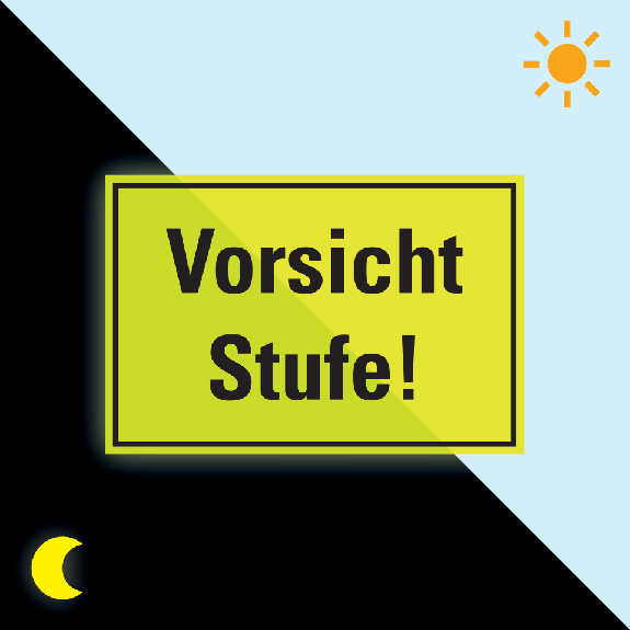 PERMALIGHT power langnachleuchtend Türhinweisschild Vorsicht Stufe!Folie, fluoreszierend, 300x200mm PERMALIGHT power langnachleuchtend Türhinweisschild Vorsicht Stufe!Folie, fluoreszierend, 300x200mm-Beschreibung lesen