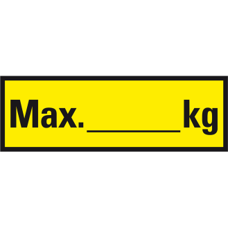 Regalbelastungsaufkleber Max. kg, gelb/schwarz, Folie, selbstklebend, 150x50mm, 5/Bogen-Beschreibung lesen