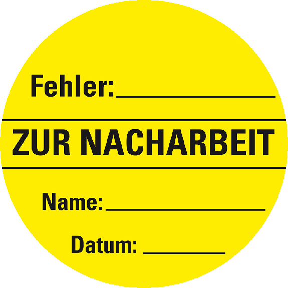 Organisationsetikett Zur Nacharbeit, gelb, Haftpapier, ablösbar, Ø 60mm, 500/Rolle Organisationsetikett Zur Nacharbeit, gelb, Haftpapier, ablösbar, Ø 60mm, 500/Rolle-Beschreibung lesen