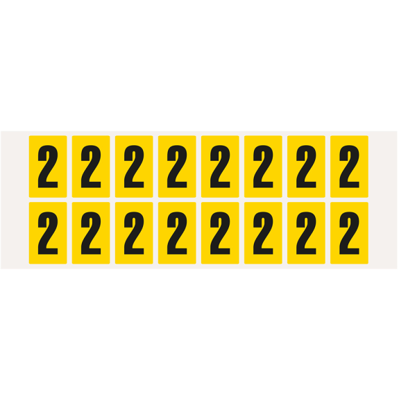 Ziffer 2, gelb/schwarz, Folie, Schrifthöhe 25mm, 22x36mm, 320 Stück/Packung-Beschreibung lesen