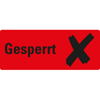Organisationsetikett Gesperrt, Pikto, rot, Haftpapier, ablösbar, 50x20mm, 500/Rolle-Beschreibung lesen