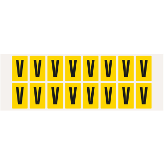 Buchstabe V, gelb/schwarz, Folie, Schrifthöhe 25mm, 22x36mm, 320 Stück/Packung-Beschreibung lesen