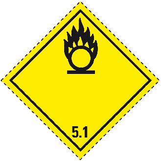 Verpackungskennzeichen Kl.5.1 Entzündend..., Haftpapier, permanent, 50x50mm, 1000/Rolle, IMDG-Code, GGVSEB, ADR-Beschreibung lesen