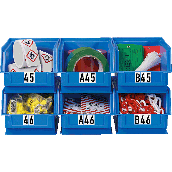 Kombipackung Buchstabe A-Z, weiß/schwarz, Folie, SH 75mm, 38x88mm, 5 je Buchst./PAK-Beschreibung lesen