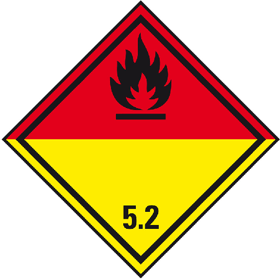 Gefahrgutzettel (Placards) Kl.5.2 Organ. Peroxide, Folie, seewasserbeständig, 250x250mm, IMDG-Code, GGVSEB, ADR, IATA-Beschreibung lesen