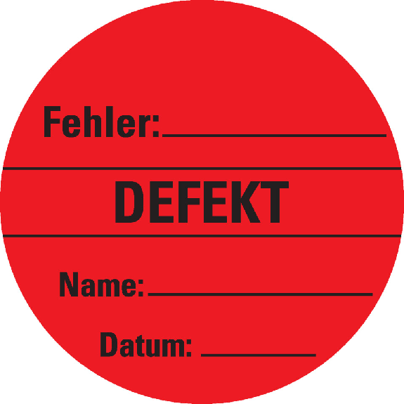 Organisationsetikett Defekt, rot, Cellulose-Folie, selbstklebend, Ø 60mm, 6/Bogen-Beschreibung lesen