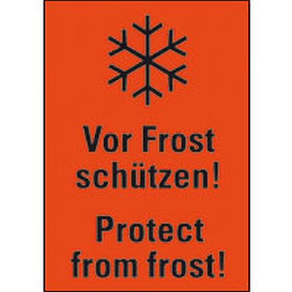 Verp.etikett Vor Frost...,leuchtrot,Haftpapier,permanent,105x74mm,500/Rolle-Beschreibung lesen