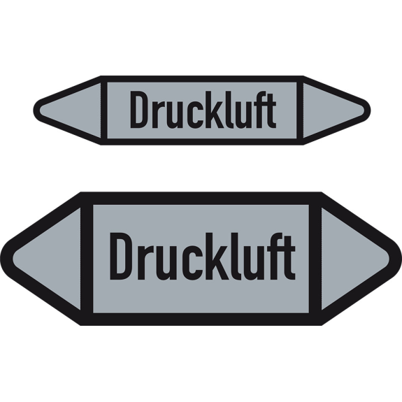 Rohrleitungsetikett Druckluft, DIN 2403, grau/schwarz, für Ø 40-60mm, 37x218mm, 5/Bogen-Beschreibung lesen