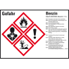 Gefahrstoffetikett Benzin, GefStoffV/GHS/CLP, Folie, 148x105mm, 4/Bogen