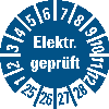 Prüfplakette Elektr.geprüft, 25-28, blau, Folie, selbstklebend, Ø10mm, 500/Rolle