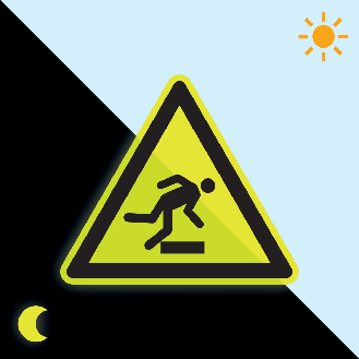 PERMALIGHT power langnachleuchtend Warnschild Warnung vor Hindernisse am Boden, ISO, Folie, fluoreszierend, SL100mm-Beschreibung lesen