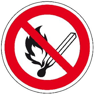 Verbotsschild Keine offene Flamme, Feuer, offene Zündquelle, AluminiumRA0, Ø600mm, ASR A1.3, DIN EN ISO 7010 P003-Beschreibung lesen
