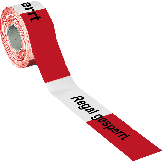 Absperrband Regal gesperrt, rot/weiß geblockt, Polyethylen, 80mm, 500m/Rolle-Beschreibung lesen
