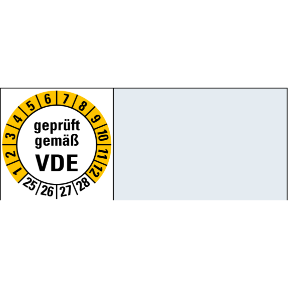 Kabelprüfplakette geprüft gemäß VDE, 25-28,Folie,selbstklebend,20x100mm,8/Bogen-Beschreibung lesen