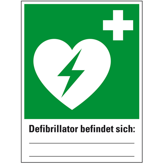 Rettungs-Kombischild Defibrillator befindet sich, Kunststoff, 300x400mm, ASR A1.3, DIN EN ISO 7010 E010 und D-E017-Leggi tutto