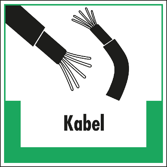 Abfallkennzeichen Kabel, mit Symbol und Text, Folie, selbstklebend, 200x200mm Abfallkennzeichen Kabel, mit Symbol und Text, Folie, selbstklebend, 200x200mm-Beschreibung lesen