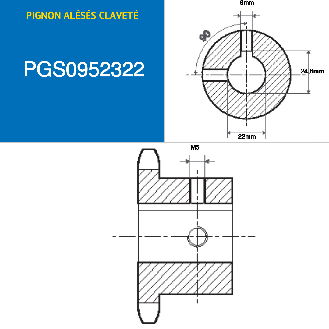 CMW - Rueda dentada con dentado avellanado con 2 tornillos prisioneros de 90° - Engranaje simple - 06B1 - 23 dientes - paso de 9,52 mm con agujero de 22 mm-Leer más