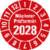 Prüfplakette Nächster Prüftermin 2028,rot,Folie,selbstkl.,Ø 20mm,10/Bogen