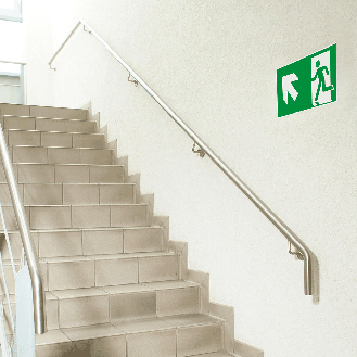 Rettungszeichen Rettungsweg links aufwärts, Kunststoff, 300x150mm, ASR A1.3, DIN EN ISO 7010 E001-Beschreibung lesen