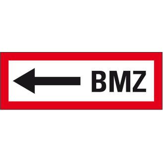 Feuerwehrschild BMZ links, Folie, selbstklebend, 297x105mm, DIN 4066-Beschreibung lesen