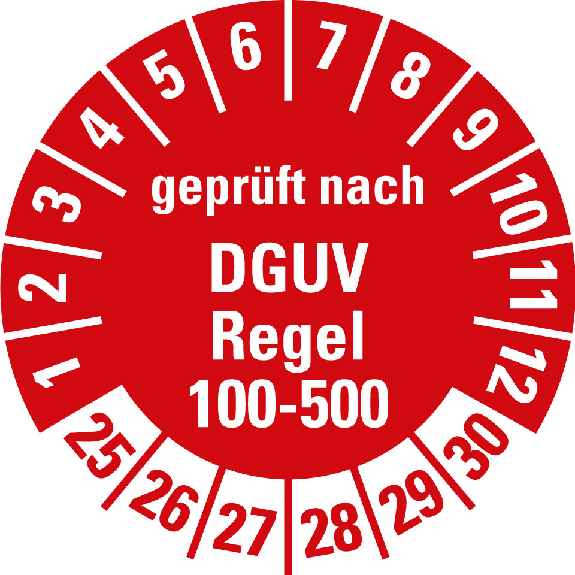 Prüfplakette gepr.n. DGUV Regel 100-500,25-30,rot,Folie,Ø 30mm,10/Bogen Prüfplakette gepr.n. DGUV Regel 100-500,25-30,rot,Folie,Ø 30mm,10/Bogen-Beschreibung lesen