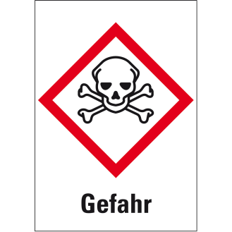 Gefahrensymbol Totenkopf mit gekreuzten Knochen, GHS 06, Gefahr, Folie, 26x37mm, 500/Rolle, GHS-Verordnung-Beschreibung lesen