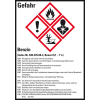 Gefahrstoffetikett Benzin, GefStoffV/GHS/CLP, Folie, 52x74mm, 10/Bogen