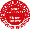 Prüfplakette gepr.n.BGV A3 Nächster Prüftermin,26-31,rot,Folie,Ø 30mm,10/Bogen