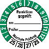 Prüfplakette Funktion geprüft am,25-28,weiß/grün,Folie,selbstkl.,Ø 30mm,10/Bogen