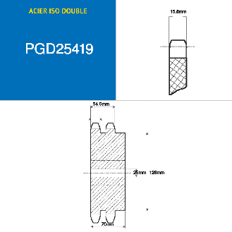 CMW - Rueda dentada pretaladrada - Acero - Dentado doble - 16B2 - 19 dientes - Paso 25,4 mm con agujero de 25 mm-Leer más