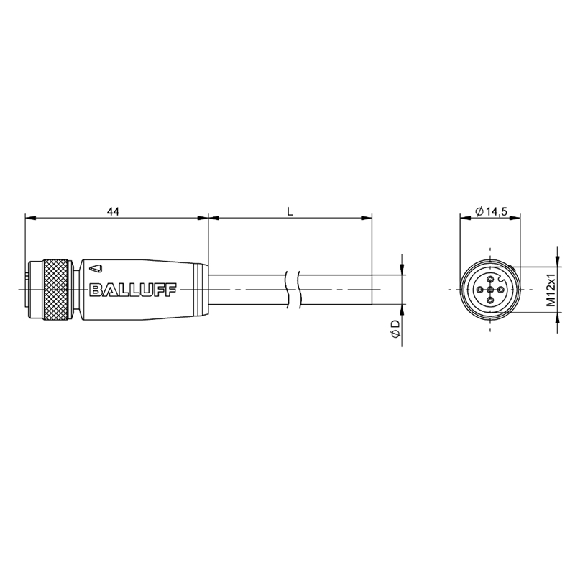 M12A Fem Droit 5p; Câble Blindé PUR 5x0.25 Noir Cpc 20m (60V) - BCC M415-0000-1A-016-PS0525-200 (BCC0LM0)-Lire la description