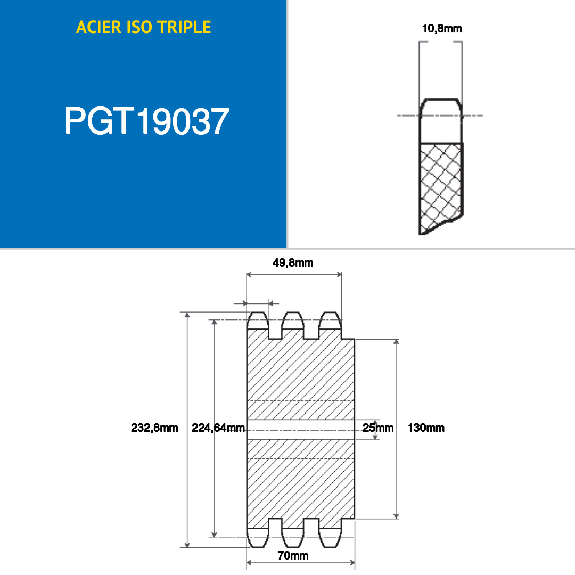 CMW - Pignone prealesato - Acciaio - Tripla dentatura - 12B3 - 37 denti - passo 19,05 mm con foro 25 mm-Leggi tutto