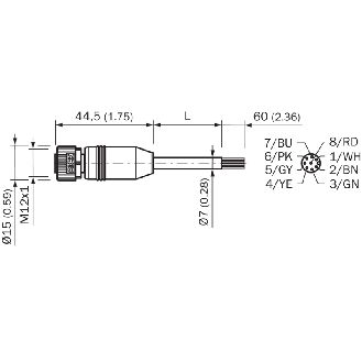 M12A Fem Droit 8p; Câble Blindé PUR 8x0.25 Noir Cpc 30m - YF2A28-300UA6XLEAX-Lire la description