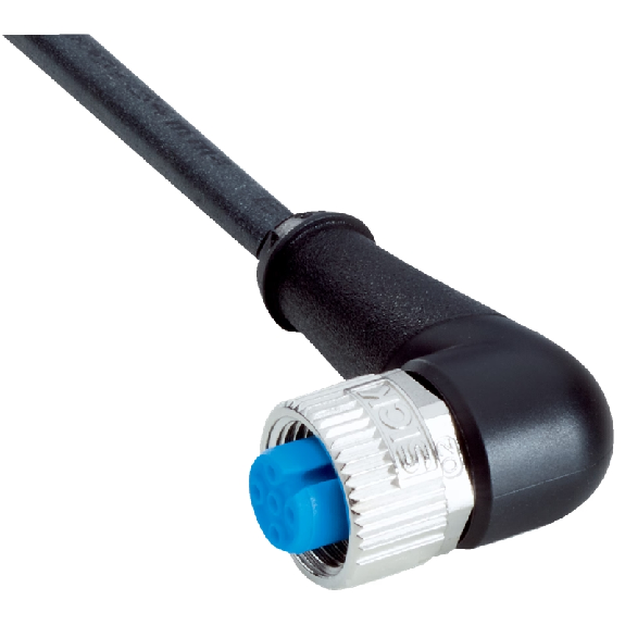 M12A Fem Coudé 4p; Câble PUR 4x0.34 Noir Cpc 5m - YG2A14-050UW1XLEAX-Lire la description