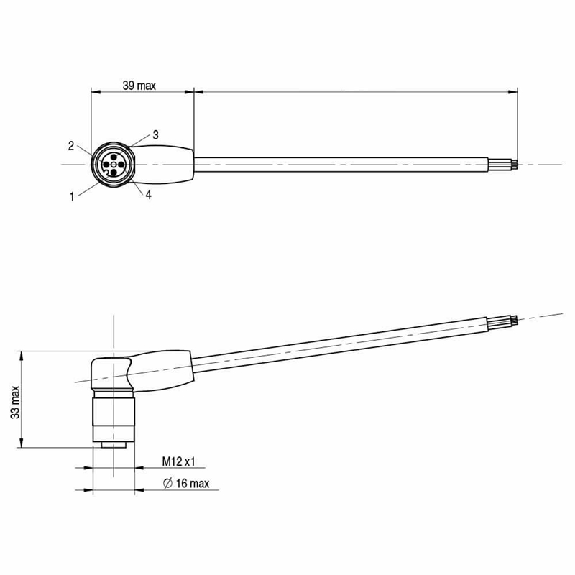 M12A Fem Coudé 4p; Câble PVC 4x0.34 Noir 30m - CD12M/0B-300C1-Lire la description