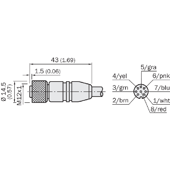M12 Fem Droit 8p; Câble Blindé PUR 8x0.25 Noir 20m - YF2A68-100XXXXLEAX-Lire la description